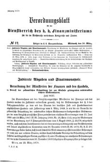 Verordnungsblatt für den Dienstbereich des K.K. Finanzministeriums für die im Reichsrate Vertretenen Königreiche und Länder 18700330 Seite: 1