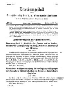 Verordnungsblatt für den Dienstbereich des K.K. Finanzministeriums für die im Reichsrate Vertretenen Königreiche und Länder 18700513 Seite: 1