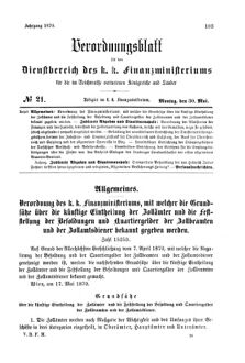 Verordnungsblatt für den Dienstbereich des K.K. Finanzministeriums für die im Reichsrate Vertretenen Königreiche und Länder 18700530 Seite: 1