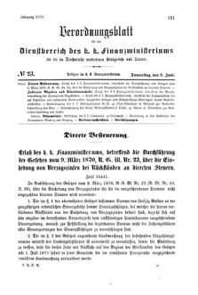 Verordnungsblatt für den Dienstbereich des K.K. Finanzministeriums für die im Reichsrate Vertretenen Königreiche und Länder 18700609 Seite: 1