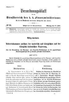 Verordnungsblatt für den Dienstbereich des K.K. Finanzministeriums für die im Reichsrate Vertretenen Königreiche und Länder 18700613 Seite: 1