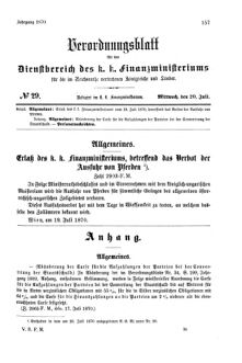 Verordnungsblatt für den Dienstbereich des K.K. Finanzministeriums für die im Reichsrate Vertretenen Königreiche und Länder 18700720 Seite: 1