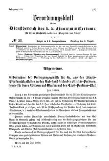 Verordnungsblatt für den Dienstbereich des K.K. Finanzministeriums für die im Reichsrate Vertretenen Königreiche und Länder 18700806 Seite: 1