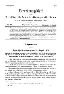 Verordnungsblatt für den Dienstbereich des K.K. Finanzministeriums für die im Reichsrate Vertretenen Königreiche und Länder 18700830 Seite: 1