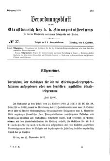 Verordnungsblatt für den Dienstbereich des K.K. Finanzministeriums für die im Reichsrate Vertretenen Königreiche und Länder 18701004 Seite: 1