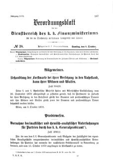 Verordnungsblatt für den Dienstbereich des K.K. Finanzministeriums für die im Reichsrate Vertretenen Königreiche und Länder 18701008 Seite: 1