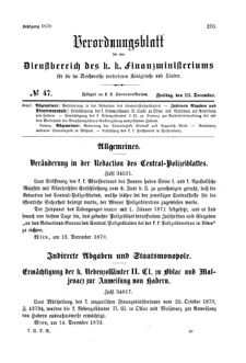 Verordnungsblatt für den Dienstbereich des K.K. Finanzministeriums für die im Reichsrate Vertretenen Königreiche und Länder 18701223 Seite: 1