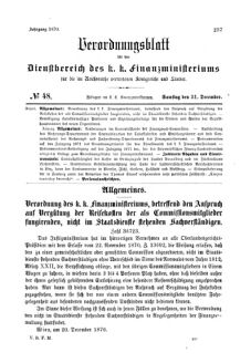 Verordnungsblatt für den Dienstbereich des K.K. Finanzministeriums für die im Reichsrate Vertretenen Königreiche und Länder 18701231 Seite: 1