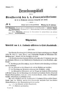 Verordnungsblatt für den Dienstbereich des K.K. Finanzministeriums für die im Reichsrate Vertretenen Königreiche und Länder 18710220 Seite: 1