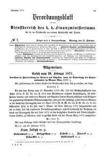 Verordnungsblatt für den Dienstbereich des K.K. Finanzministeriums für die im Reichsrate Vertretenen Königreiche und Länder