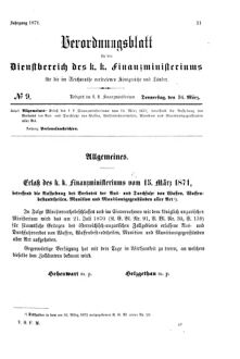 Verordnungsblatt für den Dienstbereich des K.K. Finanzministeriums für die im Reichsrate Vertretenen Königreiche und Länder