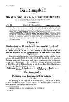 Verordnungsblatt für den Dienstbereich des K.K. Finanzministeriums für die im Reichsrate Vertretenen Königreiche und Länder