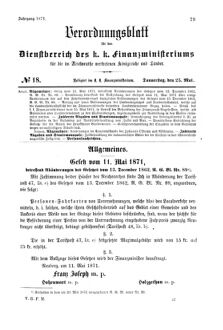 Verordnungsblatt für den Dienstbereich des K.K. Finanzministeriums für die im Reichsrate Vertretenen Königreiche und Länder 18710525 Seite: 1