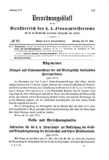 Verordnungsblatt für den Dienstbereich des K.K. Finanzministeriums für die im Reichsrate Vertretenen Königreiche und Länder 18710728 Seite: 1