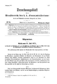 Verordnungsblatt für den Dienstbereich des K.K. Finanzministeriums für die im Reichsrate Vertretenen Königreiche und Länder