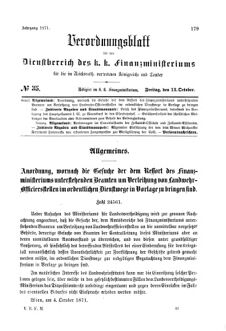 Verordnungsblatt für den Dienstbereich des K.K. Finanzministeriums für die im Reichsrate Vertretenen Königreiche und Länder 18711013 Seite: 1