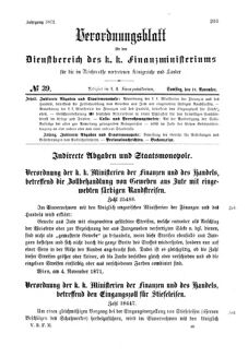 Verordnungsblatt für den Dienstbereich des K.K. Finanzministeriums für die im Reichsrate Vertretenen Königreiche und Länder 18711118 Seite: 1