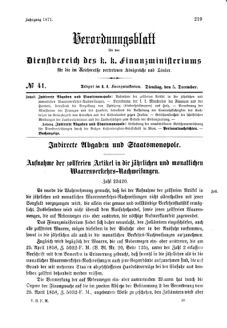 Verordnungsblatt für den Dienstbereich des K.K. Finanzministeriums für die im Reichsrate Vertretenen Königreiche und Länder 18711205 Seite: 1