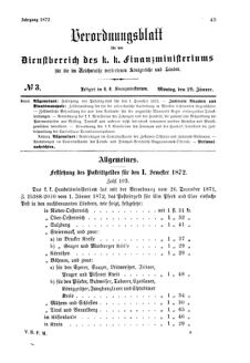 Verordnungsblatt für den Dienstbereich des K.K. Finanzministeriums für die im Reichsrate Vertretenen Königreiche und Länder 18720129 Seite: 1