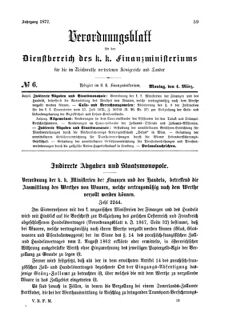 Verordnungsblatt für den Dienstbereich des K.K. Finanzministeriums für die im Reichsrate Vertretenen Königreiche und Länder 18720304 Seite: 1