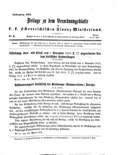 Verordnungsblatt für den Dienstbereich des K.K. Finanzministeriums für die im Reichsrate Vertretenen Königreiche und Länder 18720422 Seite: 1