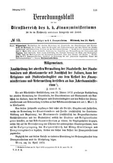 Verordnungsblatt für den Dienstbereich des K.K. Finanzministeriums für die im Reichsrate Vertretenen Königreiche und Länder 18720424 Seite: 1