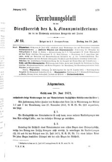 Verordnungsblatt für den Dienstbereich des K.K. Finanzministeriums für die im Reichsrate Vertretenen Königreiche und Länder 18720719 Seite: 1