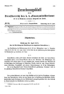 Verordnungsblatt für den Dienstbereich des K.K. Finanzministeriums für die im Reichsrate Vertretenen Königreiche und Länder 18720725 Seite: 1