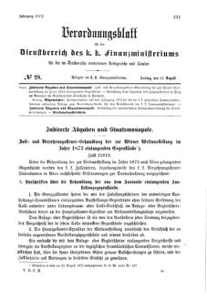 Verordnungsblatt für den Dienstbereich des K.K. Finanzministeriums für die im Reichsrate Vertretenen Königreiche und Länder 18720823 Seite: 1