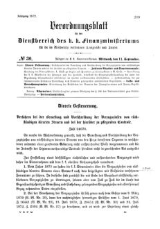 Verordnungsblatt für den Dienstbereich des K.K. Finanzministeriums für die im Reichsrate Vertretenen Königreiche und Länder 18720911 Seite: 1