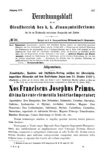 Verordnungsblatt für den Dienstbereich des K.K. Finanzministeriums für die im Reichsrate Vertretenen Königreiche und Länder 18720918 Seite: 1