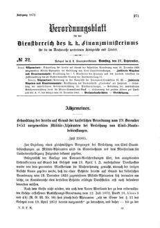 Verordnungsblatt für den Dienstbereich des K.K. Finanzministeriums für die im Reichsrate Vertretenen Königreiche und Länder 18720921 Seite: 1