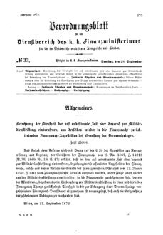 Verordnungsblatt für den Dienstbereich des K.K. Finanzministeriums für die im Reichsrate Vertretenen Königreiche und Länder 18720928 Seite: 1