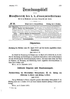 Verordnungsblatt für den Dienstbereich des K.K. Finanzministeriums für die im Reichsrate Vertretenen Königreiche und Länder 18721008 Seite: 1