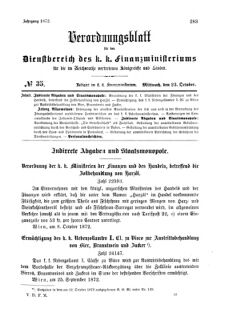 Verordnungsblatt für den Dienstbereich des K.K. Finanzministeriums für die im Reichsrate Vertretenen Königreiche und Länder 18721023 Seite: 1