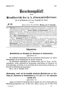 Verordnungsblatt für den Dienstbereich des K.K. Finanzministeriums für die im Reichsrate Vertretenen Königreiche und Länder 18721125 Seite: 1