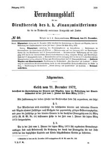 Verordnungsblatt für den Dienstbereich des K.K. Finanzministeriums für die im Reichsrate Vertretenen Königreiche und Länder 18721225 Seite: 1