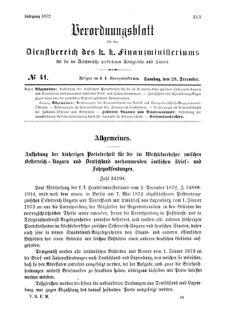 Verordnungsblatt für den Dienstbereich des K.K. Finanzministeriums für die im Reichsrate Vertretenen Königreiche und Länder 18721228 Seite: 1