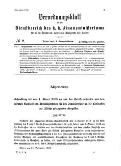 Verordnungsblatt für den Dienstbereich des K.K. Finanzministeriums für die im Reichsrate Vertretenen Königreiche und Länder 18730126 Seite: 1