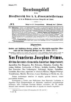 Verordnungsblatt für den Dienstbereich des K.K. Finanzministeriums für die im Reichsrate Vertretenen Königreiche und Länder 18730205 Seite: 1