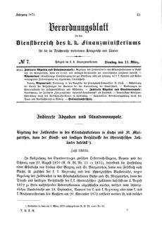 Verordnungsblatt für den Dienstbereich des K.K. Finanzministeriums für die im Reichsrate Vertretenen Königreiche und Länder 18730311 Seite: 1