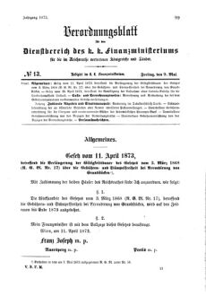 Verordnungsblatt für den Dienstbereich des K.K. Finanzministeriums für die im Reichsrate Vertretenen Königreiche und Länder