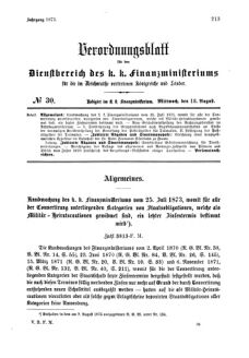 Verordnungsblatt für den Dienstbereich des K.K. Finanzministeriums für die im Reichsrate Vertretenen Königreiche und Länder 18730813 Seite: 1