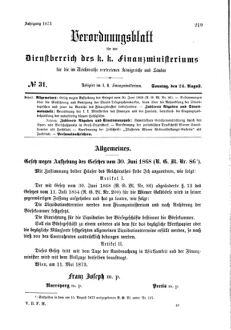 Verordnungsblatt für den Dienstbereich des K.K. Finanzministeriums für die im Reichsrate Vertretenen Königreiche und Länder