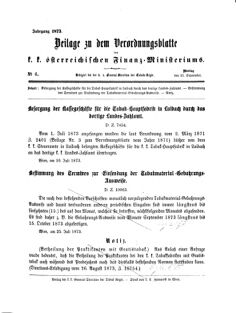 Verordnungsblatt für den Dienstbereich des K.K. Finanzministeriums für die im Reichsrate Vertretenen Königreiche und Länder 18730915 Seite: 1