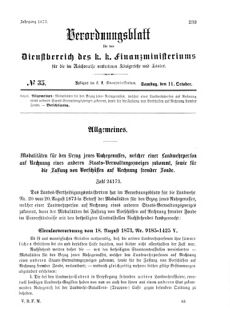 Verordnungsblatt für den Dienstbereich des K.K. Finanzministeriums für die im Reichsrate Vertretenen Königreiche und Länder 18731011 Seite: 1