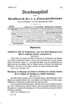 Verordnungsblatt für den Dienstbereich des K.K. Finanzministeriums für die im Reichsrate Vertretenen Königreiche und Länder 18731219 Seite: 1