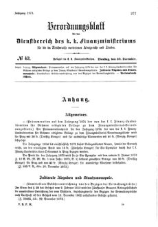 Verordnungsblatt für den Dienstbereich des K.K. Finanzministeriums für die im Reichsrate Vertretenen Königreiche und Länder 18731230 Seite: 1