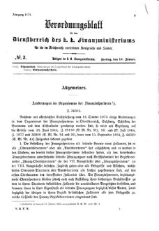 Verordnungsblatt für den Dienstbereich des K.K. Finanzministeriums für die im Reichsrate Vertretenen Königreiche und Länder 18740116 Seite: 1