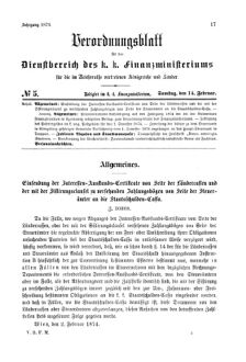 Verordnungsblatt für den Dienstbereich des K.K. Finanzministeriums für die im Reichsrate Vertretenen Königreiche und Länder 18740214 Seite: 1